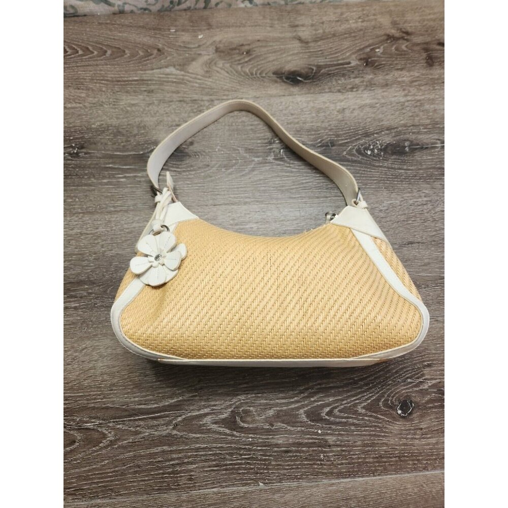 Fossil 75082 Woven Straw Fabric Handbag Purse w/ Leather Trim 13"x8"x4" - Picture 2 of 13